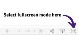 select fullscreen mode in tableau by clicking the rightmost icon at the bottom of the toolbar