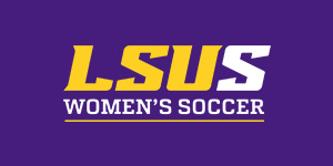 LSUS Women&rsquo;s Soccer logo on a purple background. The letters &ldquo;LSU&rdquo; are in gold, and the letter &ldquo;S&rdquo; and the words &ldquo;Women&rsquo;s Soccer&rdquo; are in white.