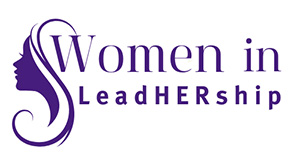 The Women in LeadHERship conference logo in purple. A silhouette of a woman facing left with the text &ldquo;Women in LeadHERship&rdquo; to the right.