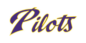 The word &ldquo;pilots&rdquo; in a script font in purple with a gold outline.