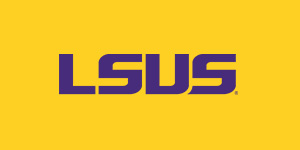 LSUS logo on a gold background. The letters &ldquo;LSUS&rdquo; are in purple.