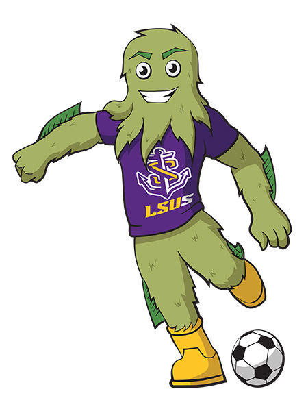 Rev the River Monster kicking a soccer ball