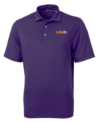 A purple polo with the LSUS secondary logo on the front left pocket area.